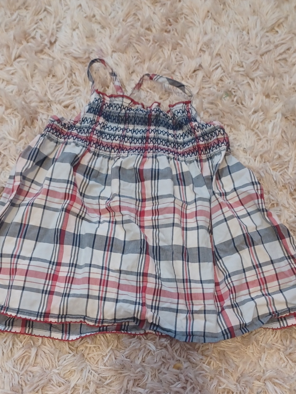 OshKosh B'gosh White Plaid Smocked Tank with Red & Navy